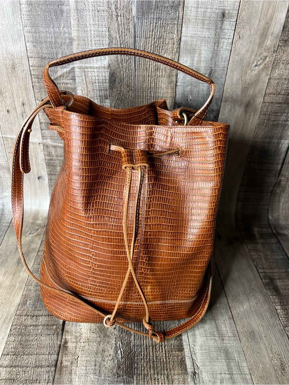 Vagabond Shoemakers Brown Croc-Embossed Bucket Bag